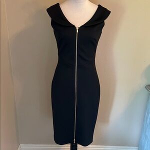 Calvin Klein Black Midi Dress with Gold Zip